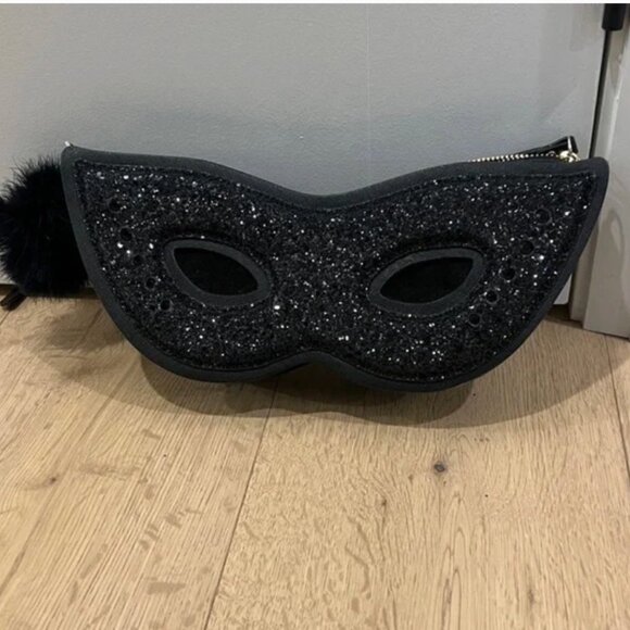 kate spade dress the part black glitter mask clutch bag purse nwot - Picture 6 of 9